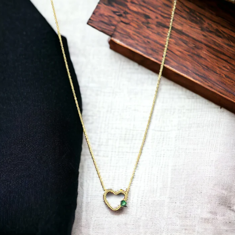 Gold/Green Heart Necklace Plata 925