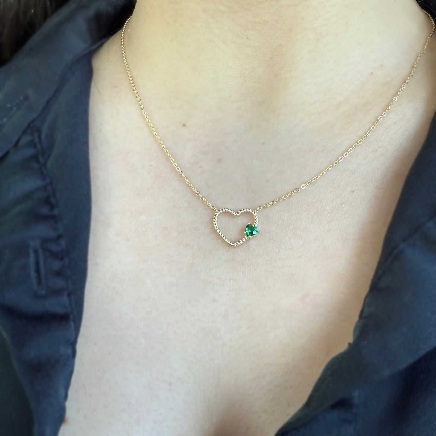 Gold/Green Heart Necklace Plata 925