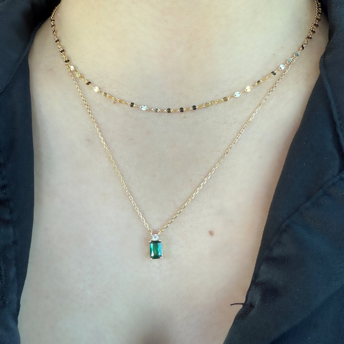 Two layer Gold/Green Necklace Plata 925