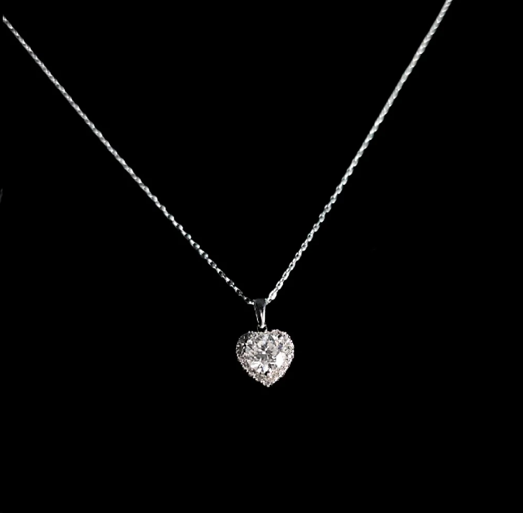 Moissanite Necklace Heart Plata 925