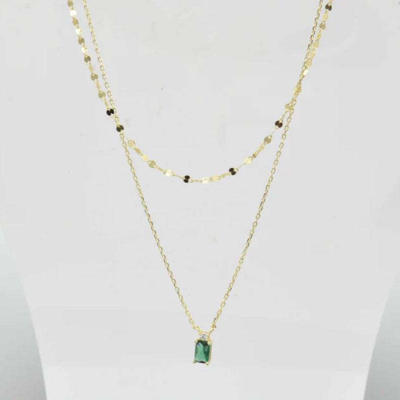 Two layer Gold/Green Necklace Plata 925